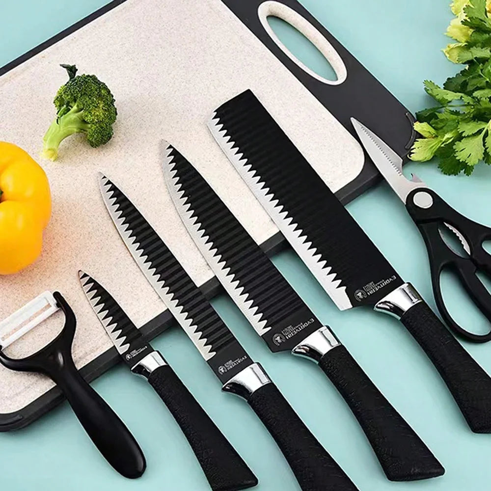 Professional 6-piece Set of carbon steel meat cutting knives and a Set of scissors for peeling vegetables offer