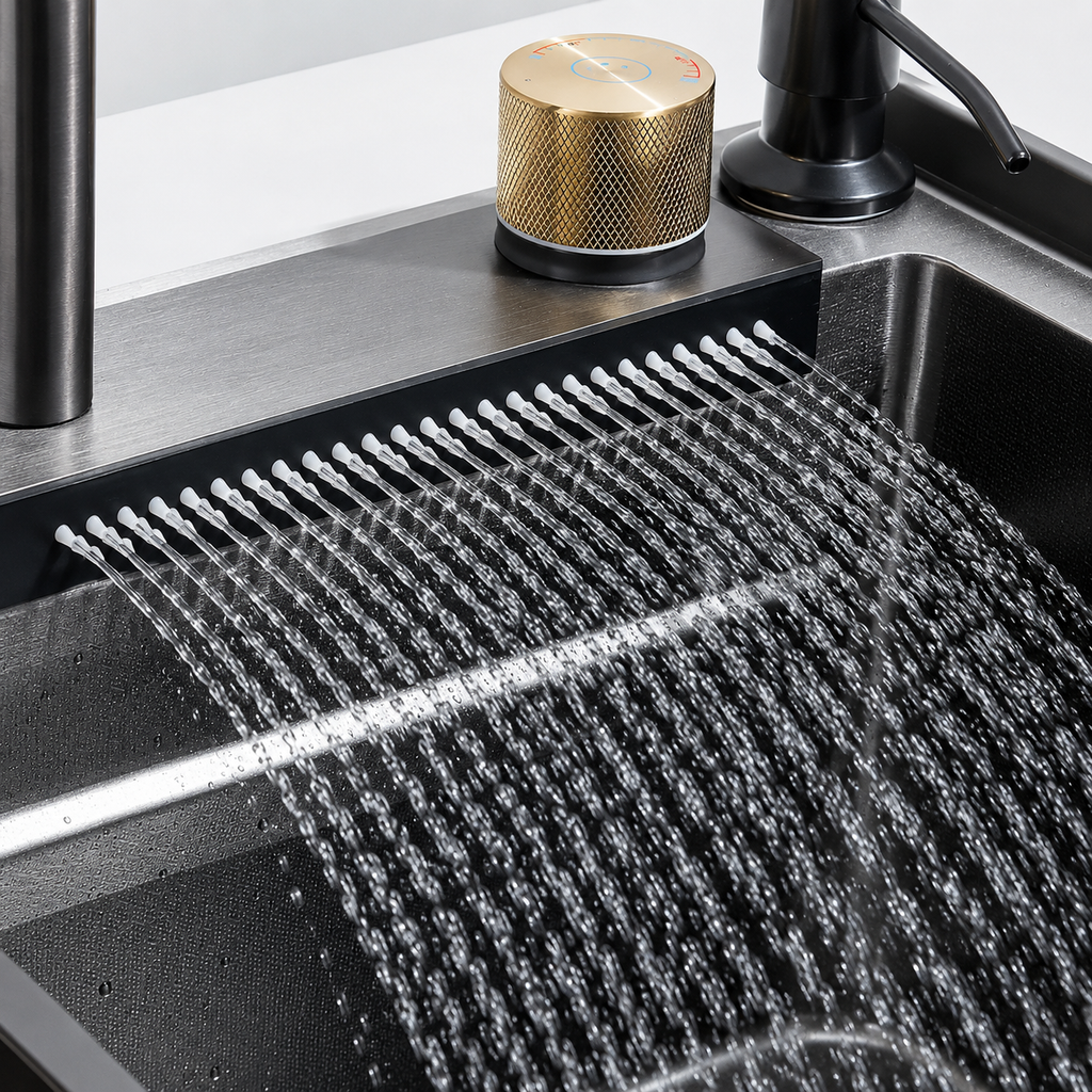 Fregadero Premium de Acero Inoxidable 304 con Cascada y Grifo Multifuncional