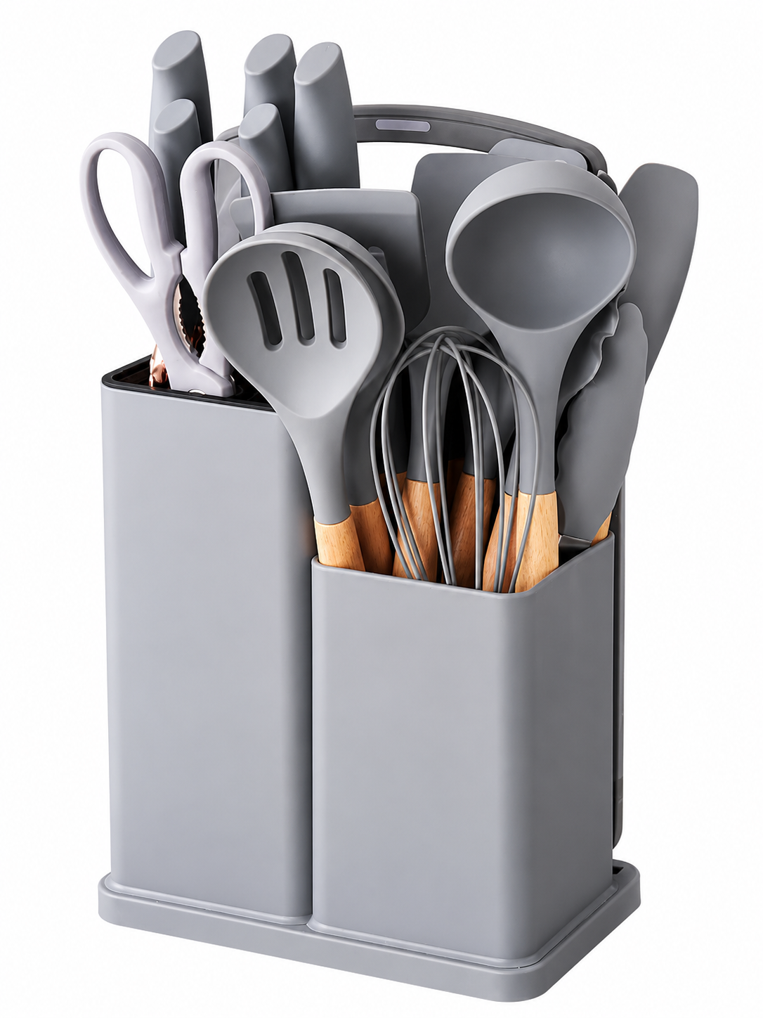 Set de 19 Utensilios de Cocina de Silicona con Mango de Madera