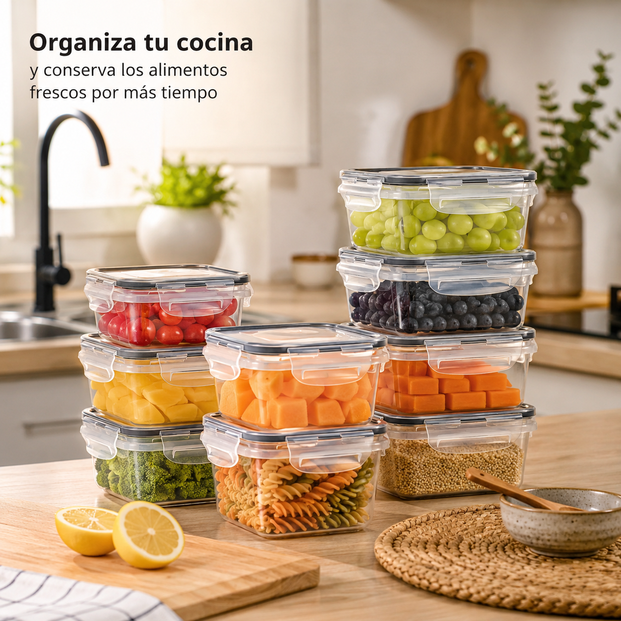 Set de 8 Recipientes Herméticos para Cocina | Ahorra Espacio y Mantén los Alimentos Frescos
