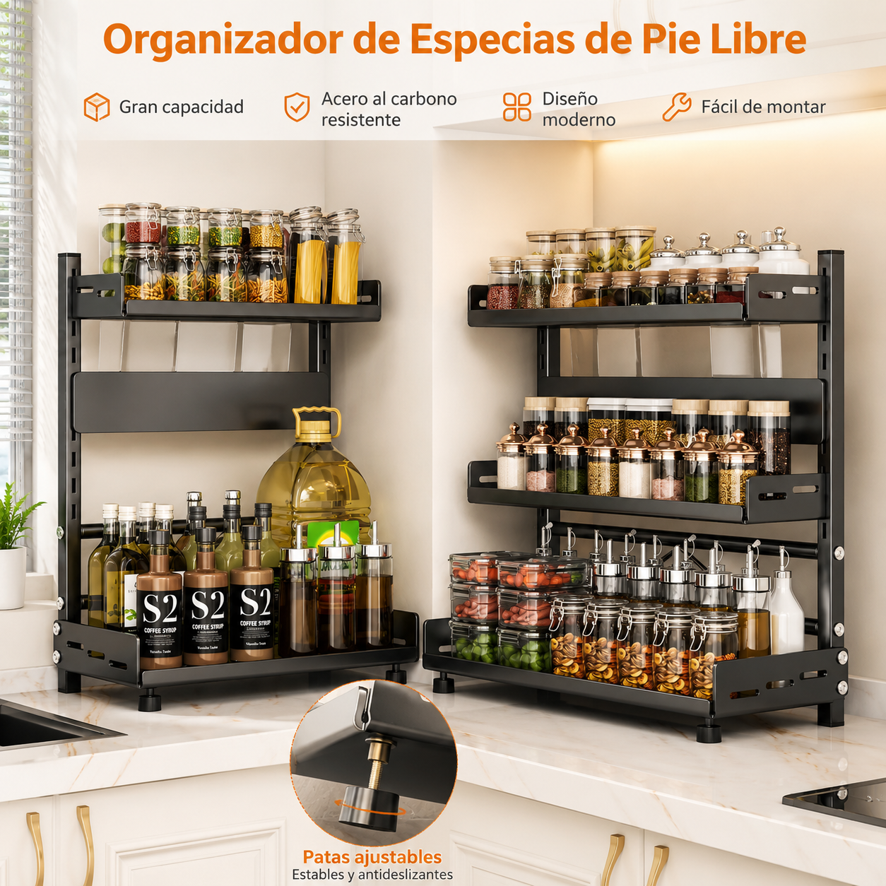 Organizador de Especias de 3 Niveles Ajustable