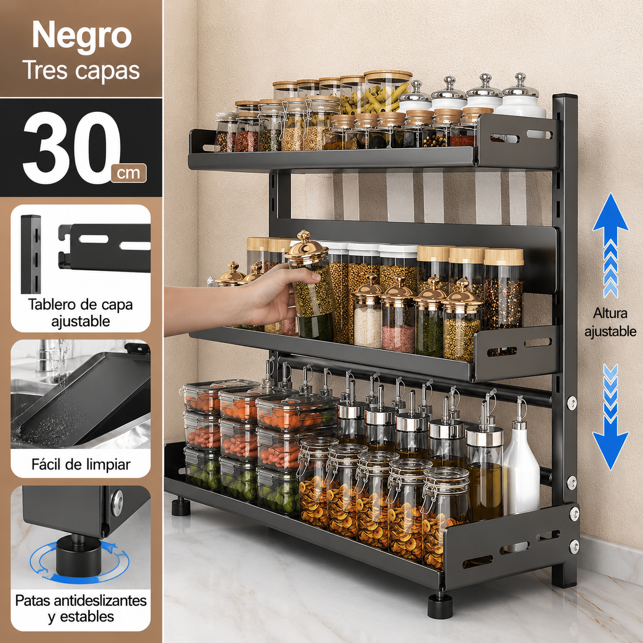 Organizador de Especias de 3 Niveles Ajustable