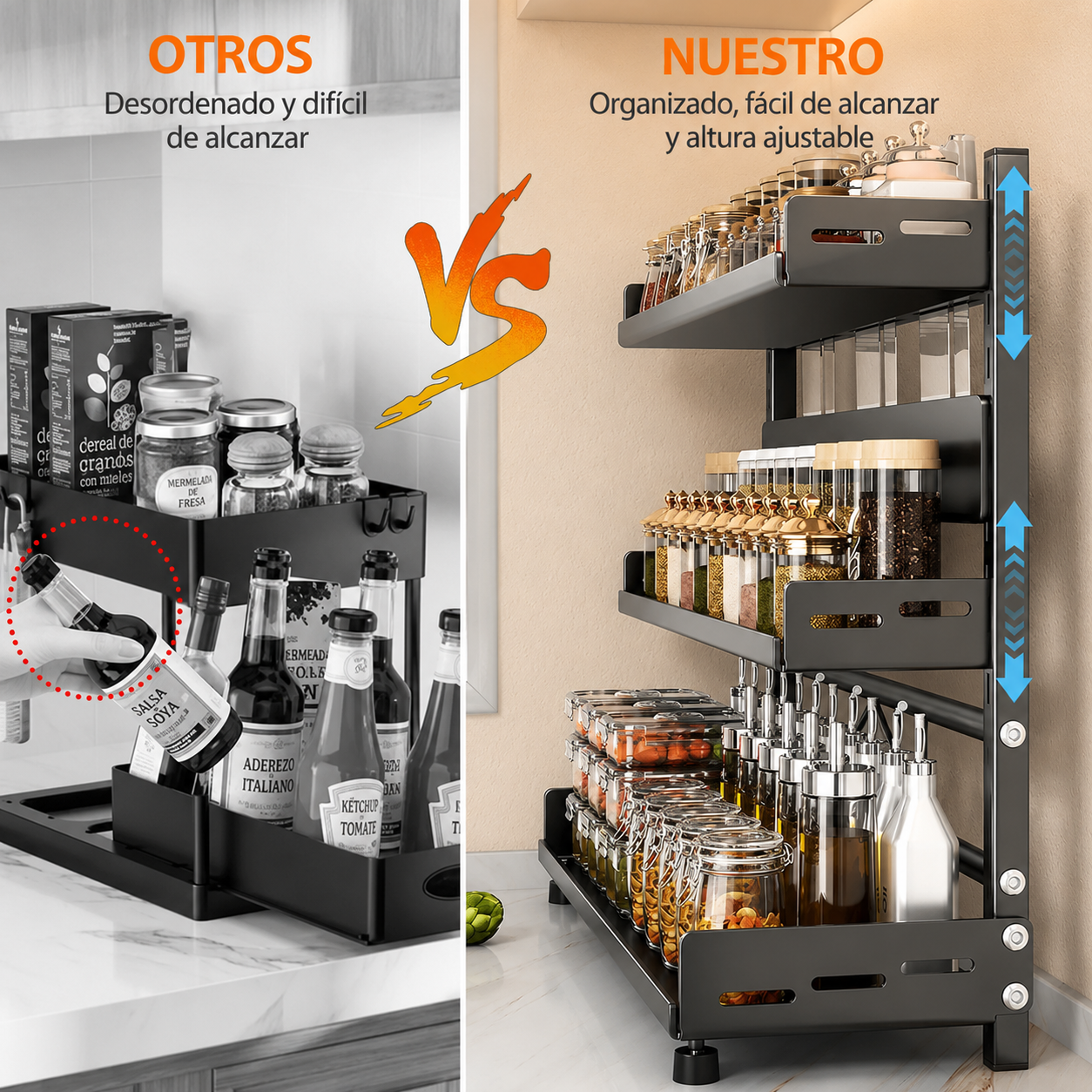 Organizador de Especias de 3 Niveles Ajustable