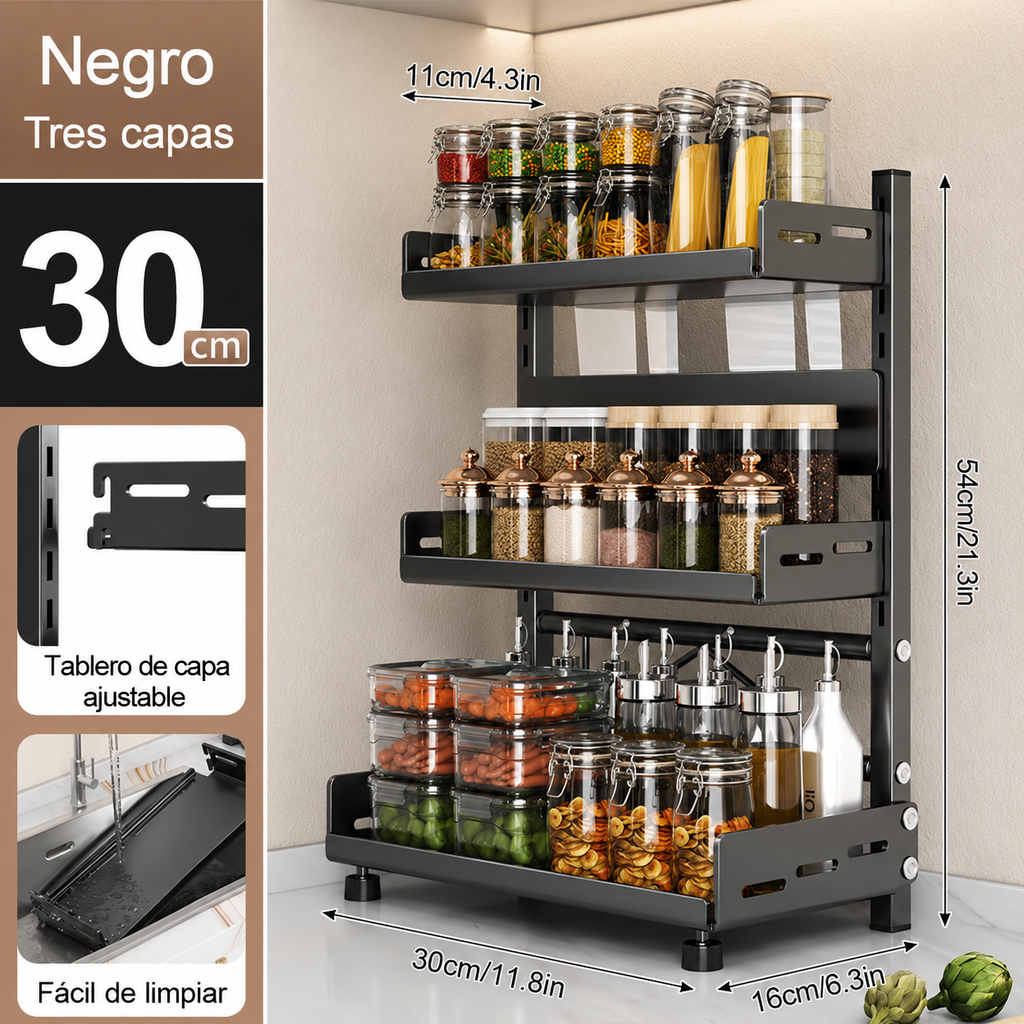 Organizador de Especias de 3 Niveles Ajustable