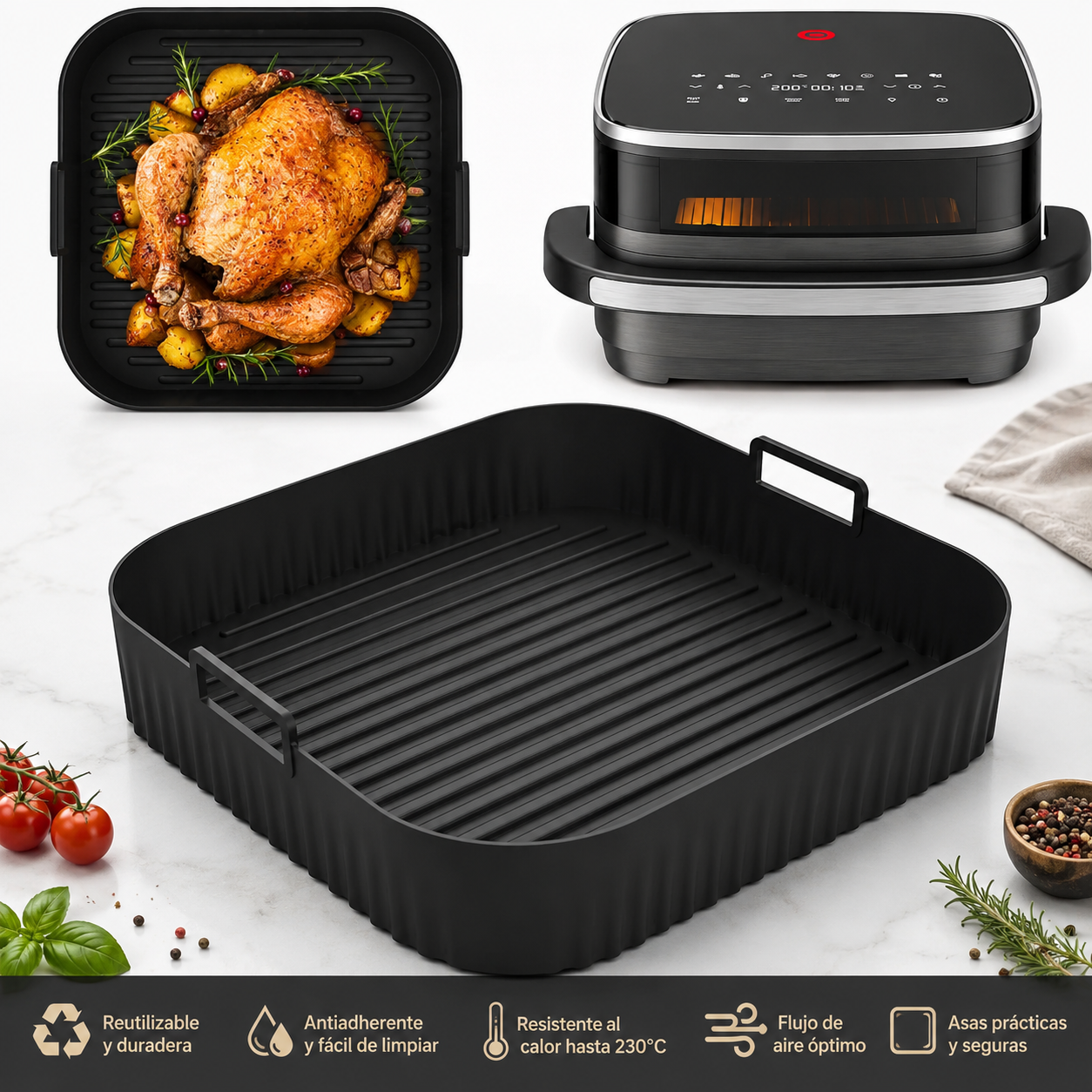 Bandeja Reutilizable de Silicona para Air Fryer