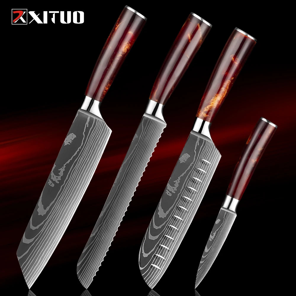 XITUO 1-8Piece Kitchen knife Set 7Cr17Mov Stainless Steel Chef Knife Ultra Sharp Santoku Cleaver Utility Knife Cooking Knives