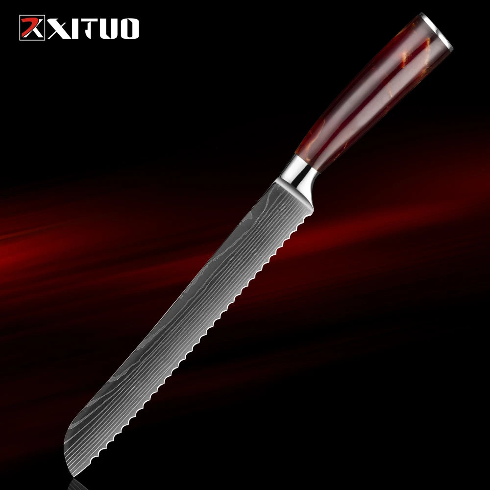 XITUO 1-8Piece Kitchen knife Set 7Cr17Mov Stainless Steel Chef Knife Ultra Sharp Santoku Cleaver Utility Knife Cooking Knives