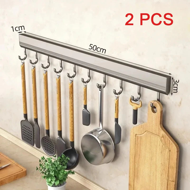 Kitchen Hooks Rack Wall Mounted Drill-free Kitchen Utensils Storage Row Hook Holder Bathroom Robe Towel Coat Hangers
