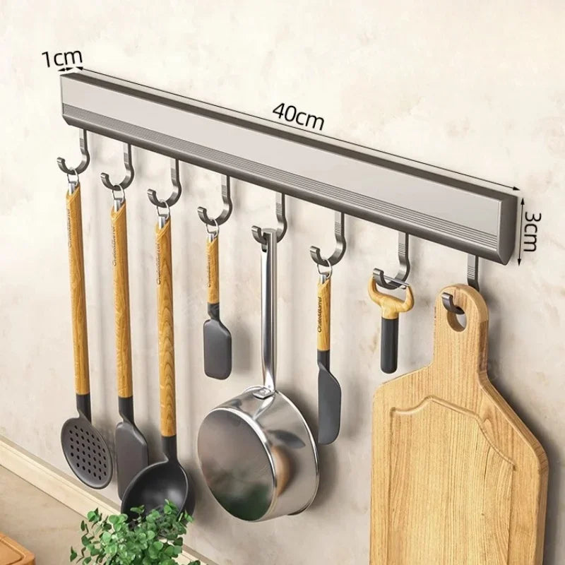 Kitchen Hooks Rack Wall Mounted Drill-free Kitchen Utensils Storage Row Hook Holder Bathroom Robe Towel Coat Hangers