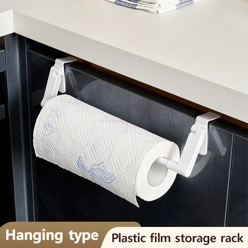 Kitchen Plastic Wrap Storage Rack Cabinet Door Rack Perforation-free Rag Towel Rack Roll Paper Rack