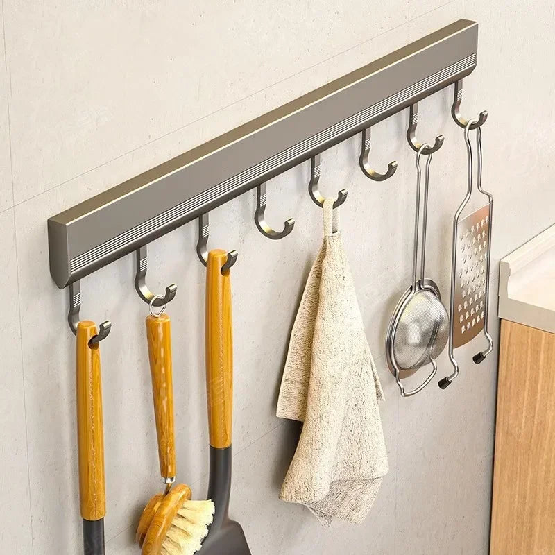 Kitchen Hooks Rack Wall Mounted Drill-free Kitchen Utensils Storage Row Hook Holder Bathroom Robe Towel Coat Hangers