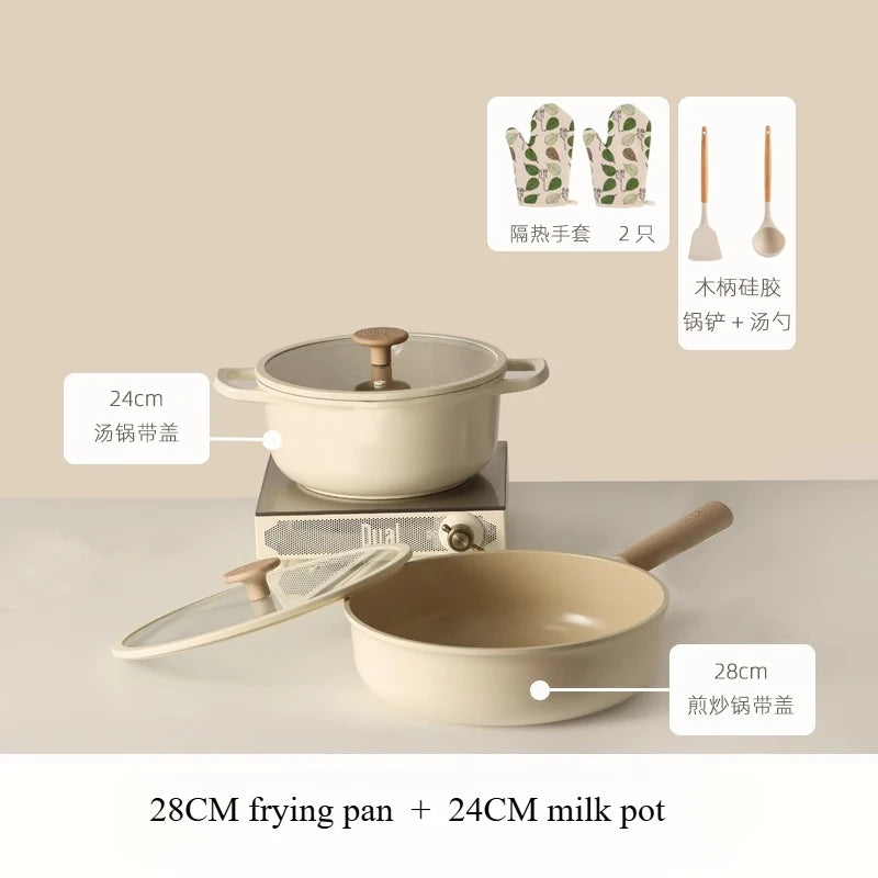 Titanium ceramic non stick kitchen cookware set Special for induction cookers gas stoves cooking pot set