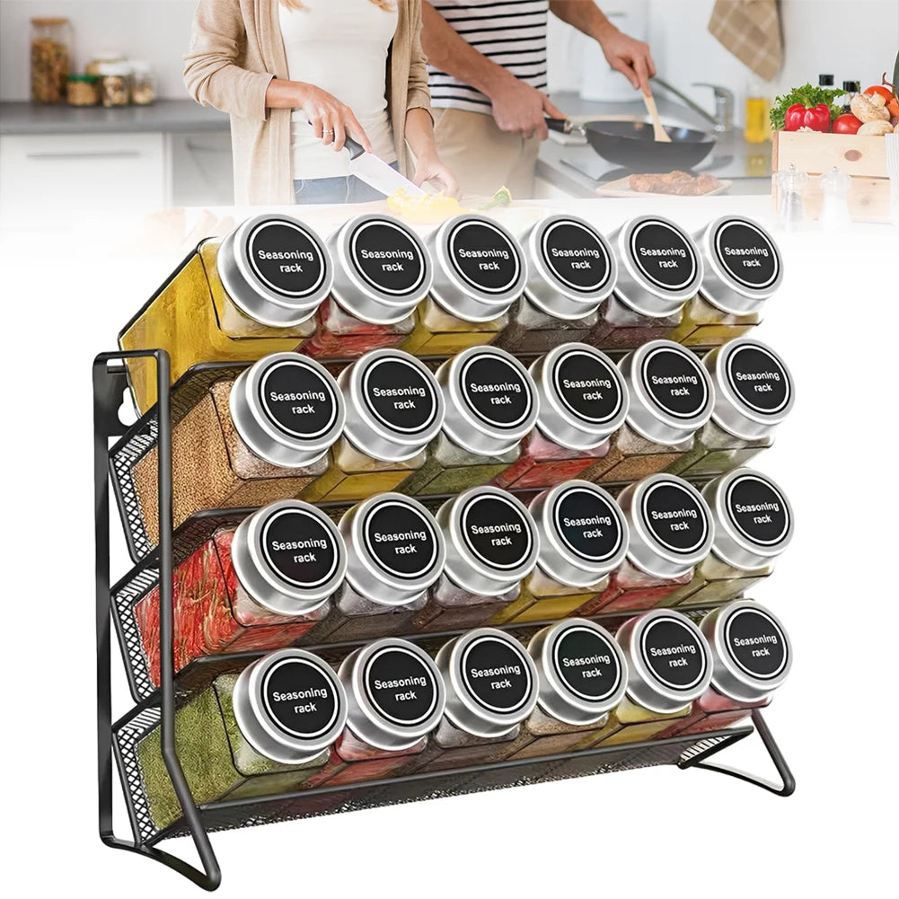 4 Tier  Container Holder Wall Mounted Spice Seasoning Organizer Carbon Steel Pantry Organizer Stand for Small Can Storage