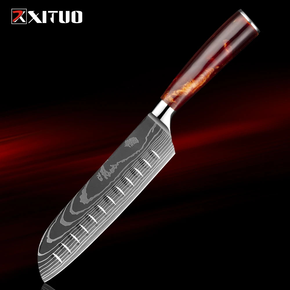 XITUO 1-8Piece Kitchen knife Set 7Cr17Mov Stainless Steel Chef Knife Ultra Sharp Santoku Cleaver Utility Knife Cooking Knives