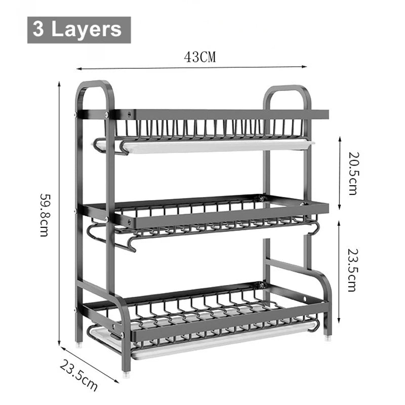 2/3-Tier Carbon Steel Dish Rack with Utensil Holder Compact Rustproof Kitchen dishes dryer Countertop Organizer & Drying Drainer
