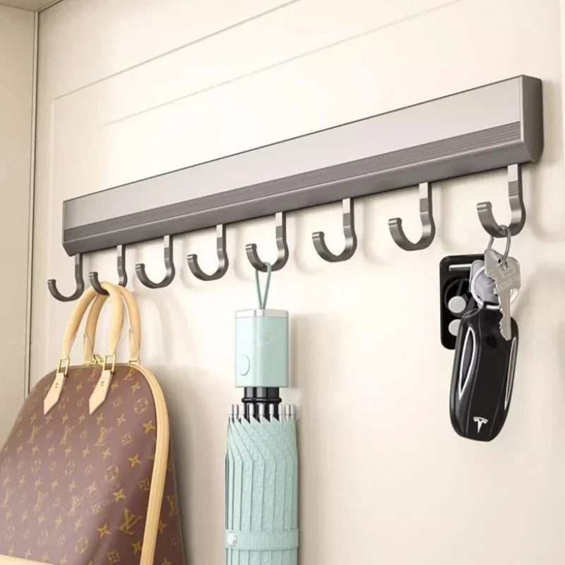 Kitchen Hooks Rack Wall Mounted Drill-free Kitchen Utensils Storage Row Hook Holder Bathroom Robe Towel Coat Hangers