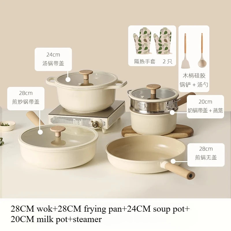 Titanium ceramic non stick kitchen cookware set Special for induction cookers gas stoves cooking pot set