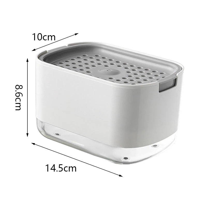 Soap Dispenser Box Press Dispenser Scrubbing Liquid Container Kitchen Bathroom Automatic Detergent Foam Box with Sponge Holder
