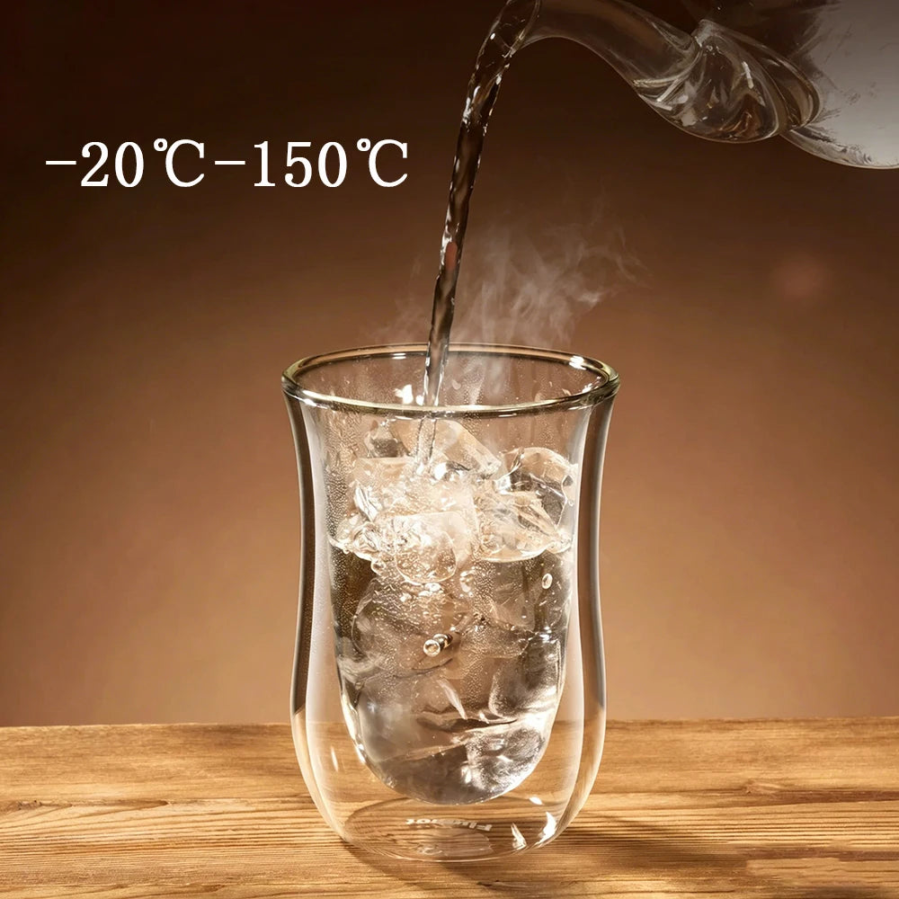 YWDL 90/200/260/330ml Double Wall High Borosilicate Glass Coffee Cups Heat Resistant Espresso Latte Mug for Hot Cold Drinks