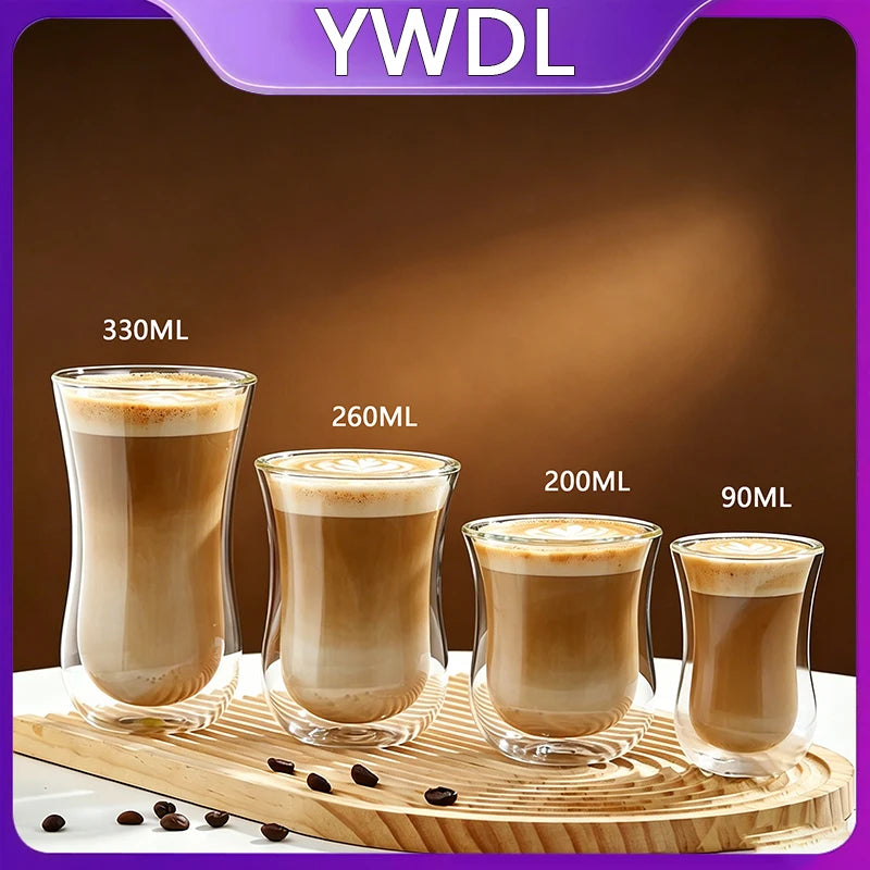 YWDL 90/200/260/330ml Double Wall High Borosilicate Glass Coffee Cups Heat Resistant Espresso Latte Mug for Hot Cold Drinks