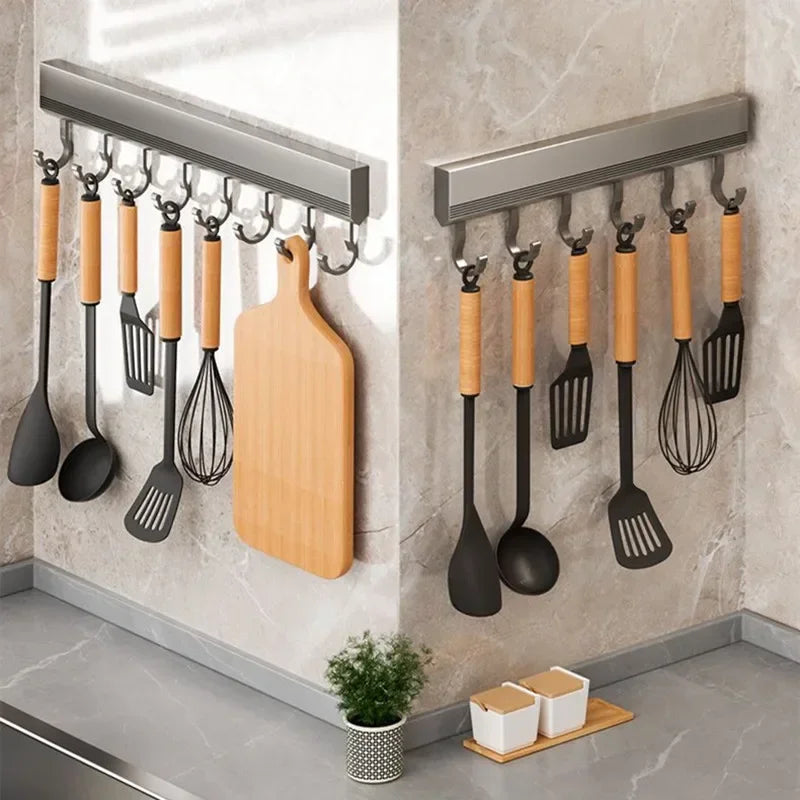 Kitchen Hooks Rack Wall Mounted Drill-free Kitchen Utensils Storage Row Hook Holder Bathroom Robe Towel Coat Hangers