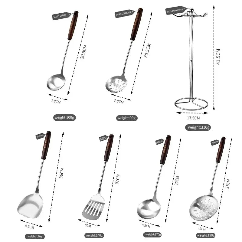 High Quality Professional 304 Stainless Steel Cooking Utensil Set - Heavy Duty Spatula, Spoon & Colander for Kitchen & Chefs