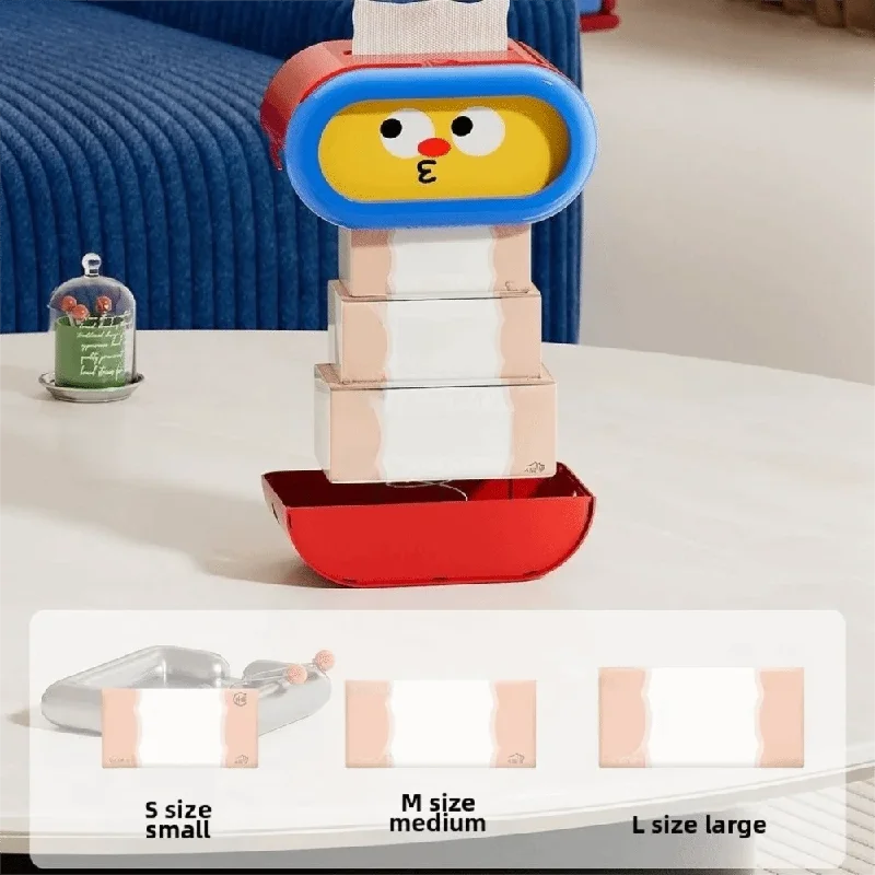 Large-Capacity Cartoon Tissue Box Pull-Out Design Interchangeable Expression Facial Tissue Holder Funny Space-saving