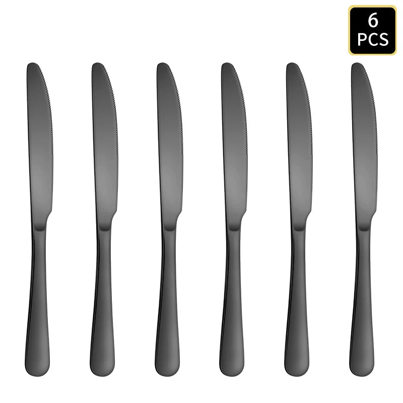 4/6/16/24pcs Black stainless steel cutlery 1010 round handle knife, fork and spoon cutlery set suitable for home and hotel