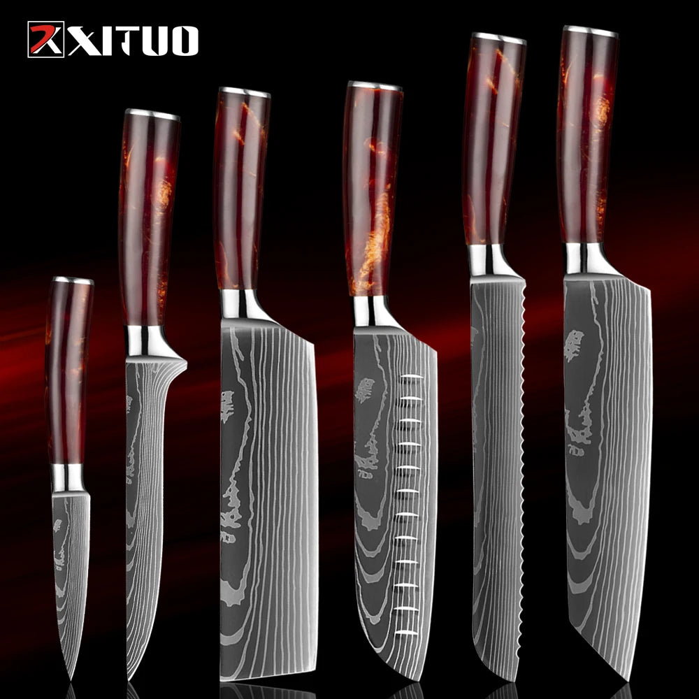 XITUO 1-8Piece Kitchen knife Set 7Cr17Mov Stainless Steel Chef Knife Ultra Sharp Santoku Cleaver Utility Knife Cooking Knives