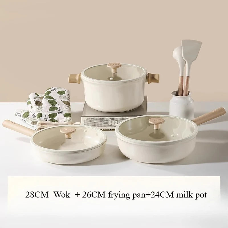 Titanium ceramic non stick kitchen cookware set Special for induction cookers gas stoves cooking pot set