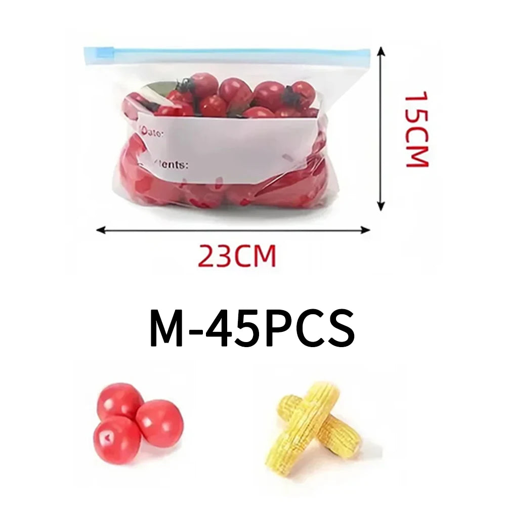 45pcs Sealed Storage Bags, Zip-Lock Food Preservation Bags, Self-Sealing Food Storage Bags, Zip Shut Bags Fresh Food Storage Bag