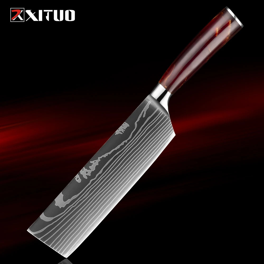 XITUO 1-8Piece Kitchen knife Set 7Cr17Mov Stainless Steel Chef Knife Ultra Sharp Santoku Cleaver Utility Knife Cooking Knives