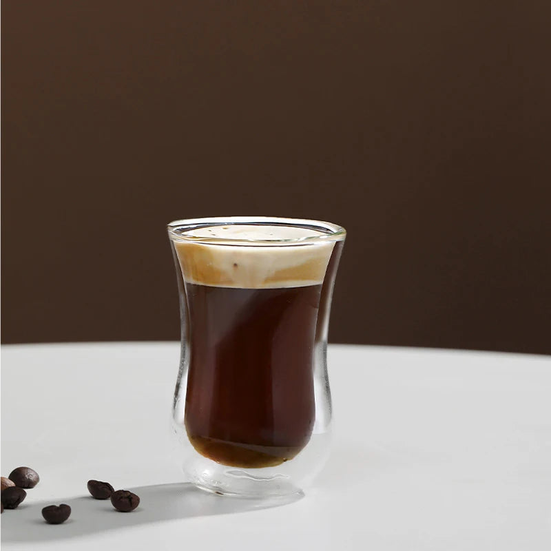 YWDL 90/200/260/330ml Double Wall High Borosilicate Glass Coffee Cups Heat Resistant Espresso Latte Mug for Hot Cold Drinks