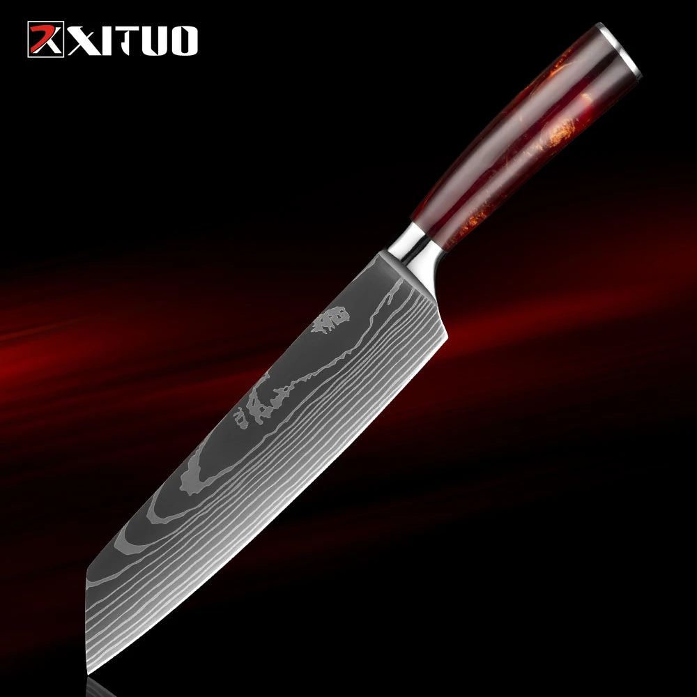 XITUO 1-8Piece Kitchen knife Set 7Cr17Mov Stainless Steel Chef Knife Ultra Sharp Santoku Cleaver Utility Knife Cooking Knives