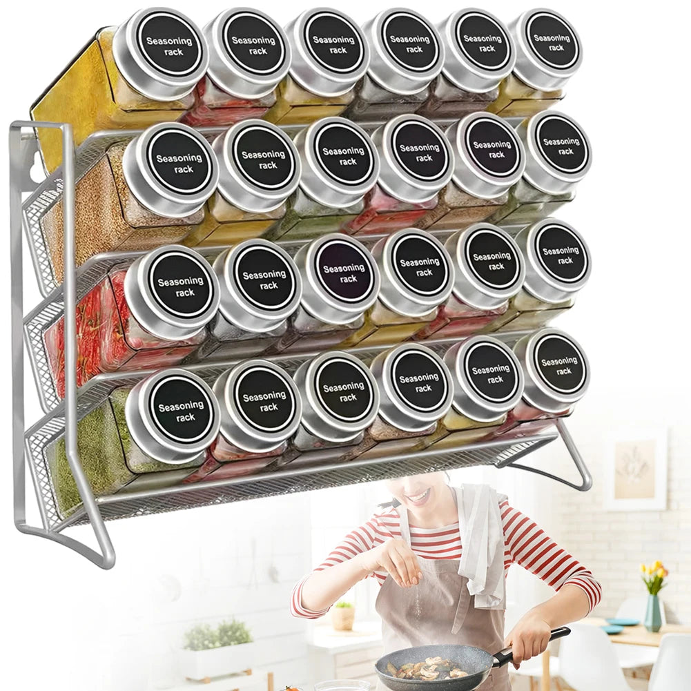 4 Tier  Container Holder Wall Mounted Spice Seasoning Organizer Carbon Steel Pantry Organizer Stand for Small Can Storage