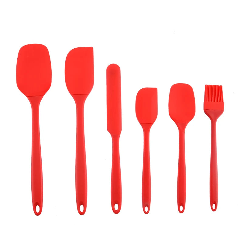 Silicone kitchenware 6-piece set, cream  scraper, spatula, oil brush, size scraper set baking tool，Non-integrated hand