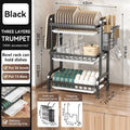 2/3-Tier Carbon Steel Dish Rack with Utensil Holder Compact Rustproof Kitchen dishes dryer Countertop Organizer & Drying Drainer