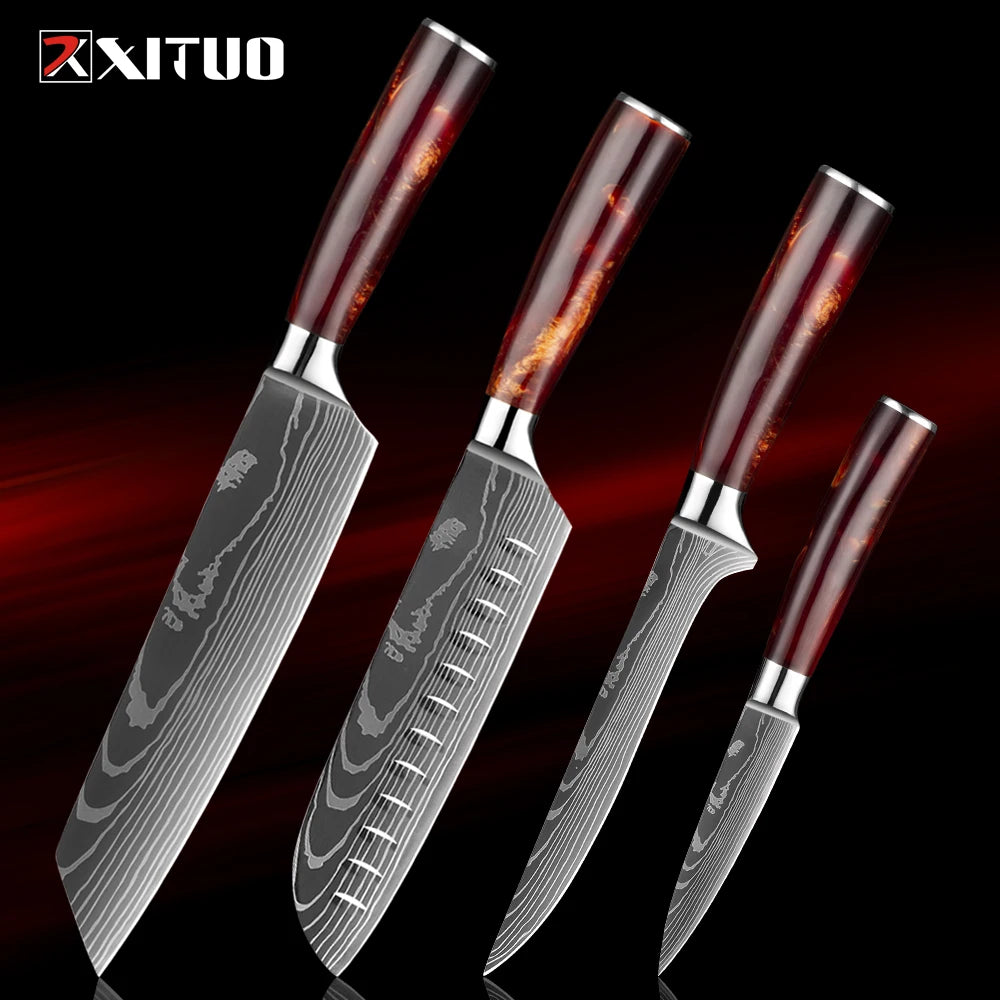 XITUO 1-8Piece Kitchen knife Set 7Cr17Mov Stainless Steel Chef Knife Ultra Sharp Santoku Cleaver Utility Knife Cooking Knives