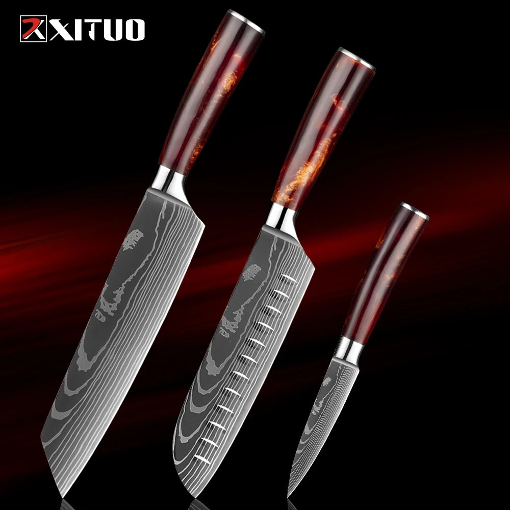 XITUO 1-8Piece Kitchen knife Set 7Cr17Mov Stainless Steel Chef Knife Ultra Sharp Santoku Cleaver Utility Knife Cooking Knives