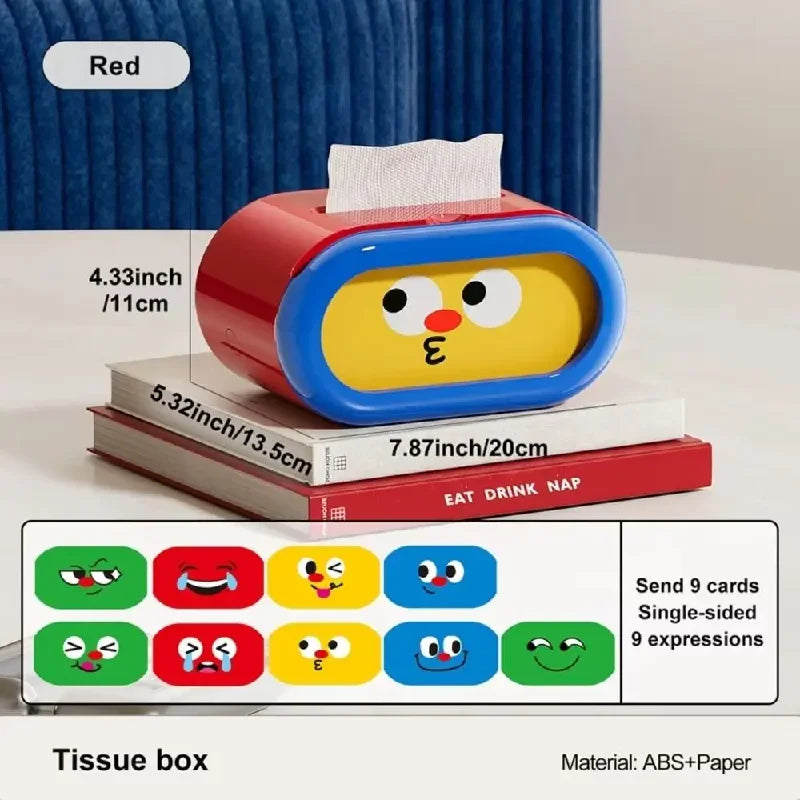 Large-Capacity Cartoon Tissue Box Pull-Out Design Interchangeable Expression Facial Tissue Holder Funny Space-saving