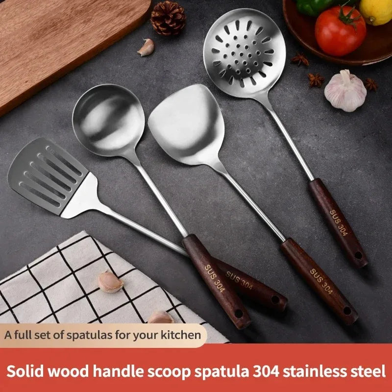 High Quality Professional 304 Stainless Steel Cooking Utensil Set - Heavy Duty Spatula, Spoon & Colander for Kitchen & Chefs