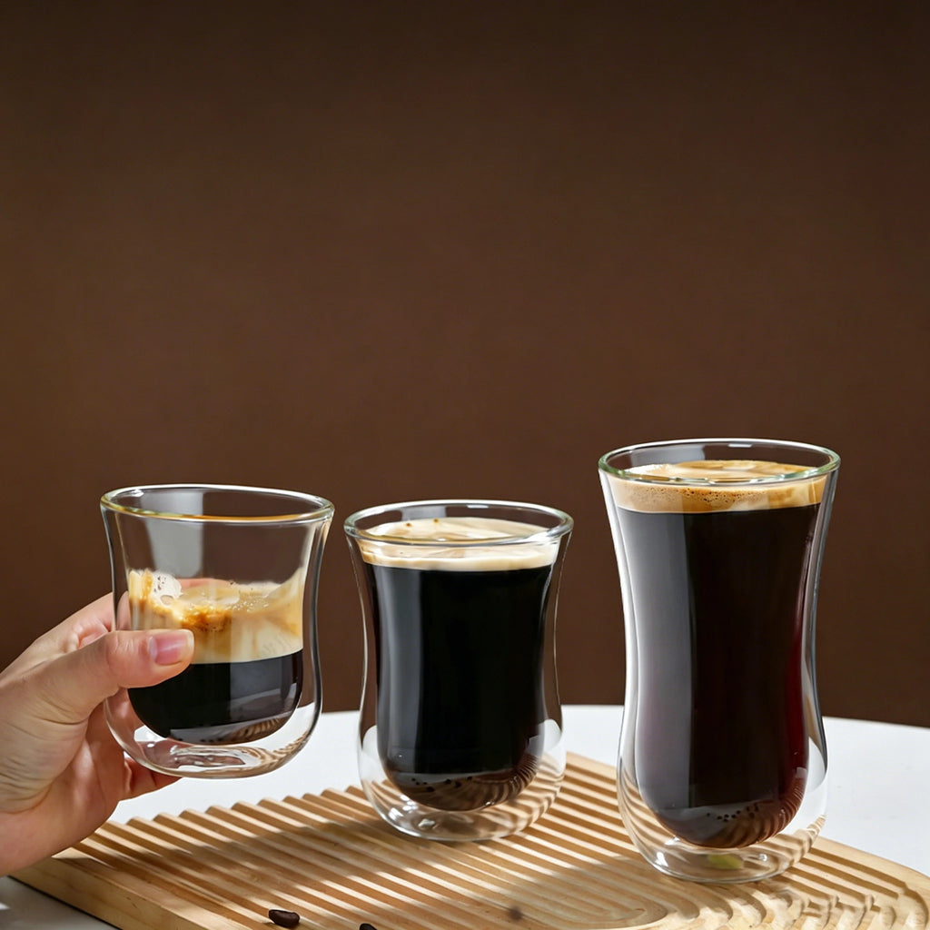 YWDL 90/200/260/330ml Double Wall High Borosilicate Glass Coffee Cups Heat Resistant Espresso Latte Mug for Hot Cold Drinks