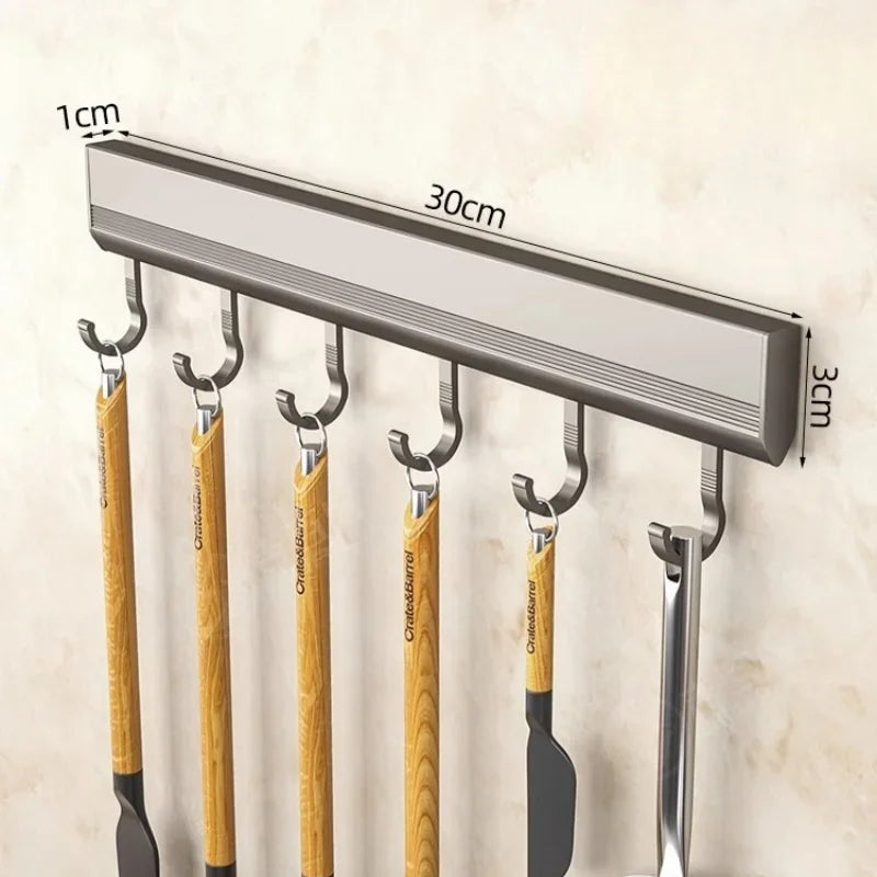 Kitchen Hooks Rack Wall Mounted Drill-free Kitchen Utensils Storage Row Hook Holder Bathroom Robe Towel Coat Hangers