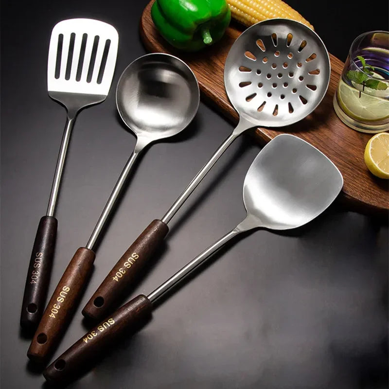 High Quality Professional 304 Stainless Steel Cooking Utensil Set - Heavy Duty Spatula, Spoon & Colander for Kitchen & Chefs