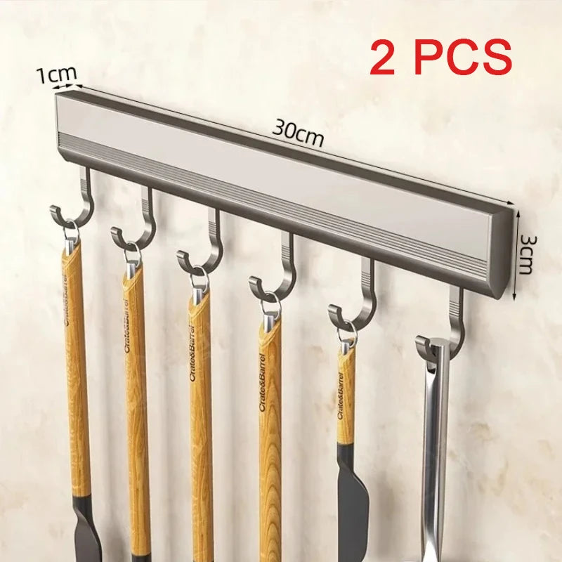 Kitchen Hooks Rack Wall Mounted Drill-free Kitchen Utensils Storage Row Hook Holder Bathroom Robe Towel Coat Hangers