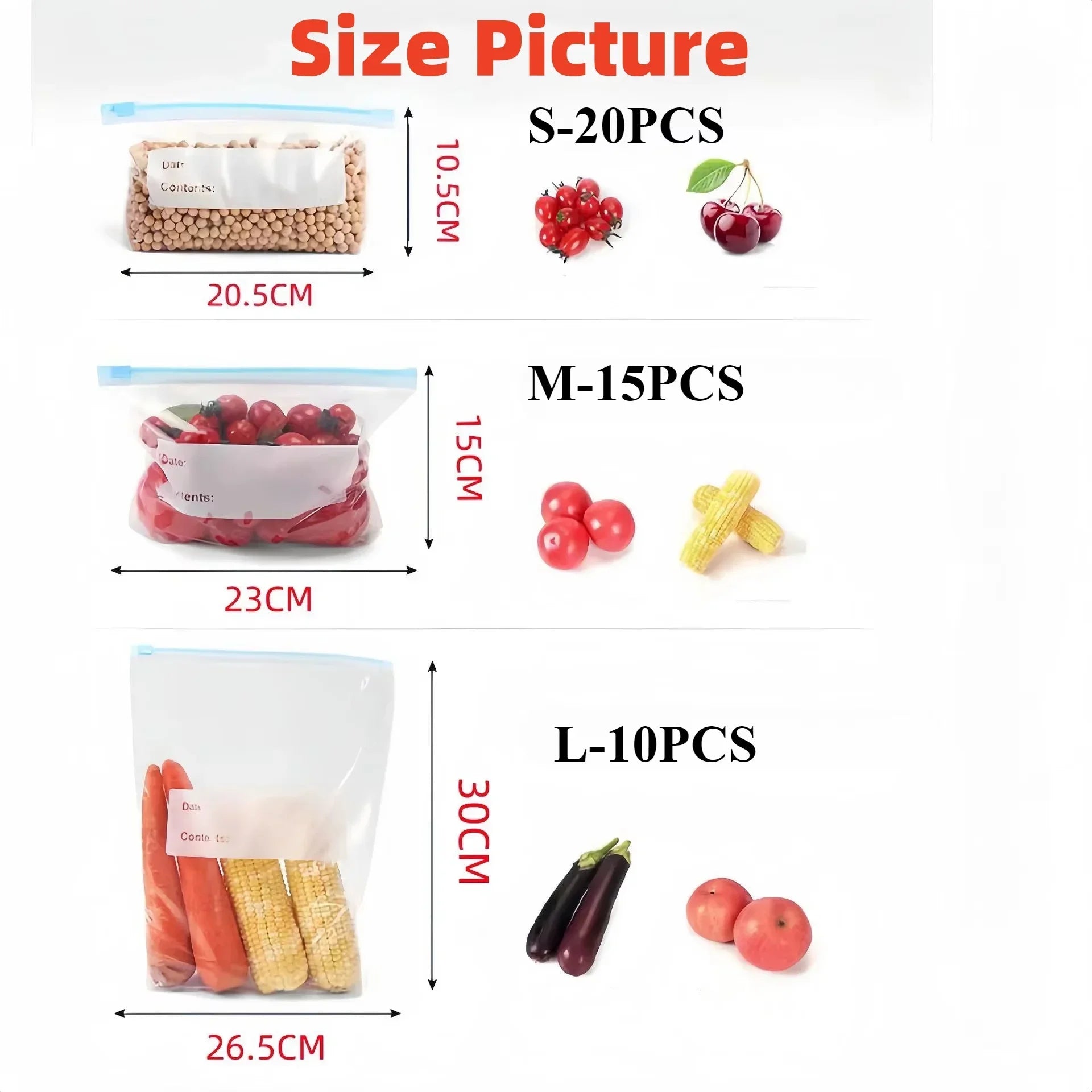 45pcs Sealed Storage Bags, Zip-Lock Food Preservation Bags, Self-Sealing Food Storage Bags, Zip Shut Bags Fresh Food Storage Bag