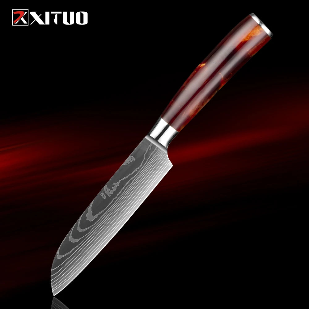 XITUO 1-8Piece Kitchen knife Set 7Cr17Mov Stainless Steel Chef Knife Ultra Sharp Santoku Cleaver Utility Knife Cooking Knives