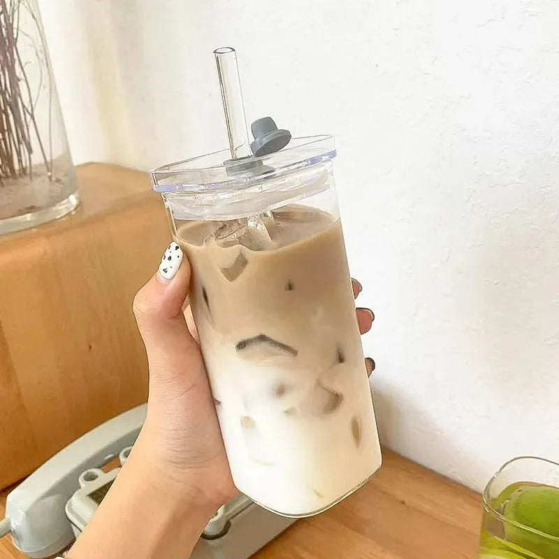 Taza de Vidrio Resistente al Calor con Tapa y Popote