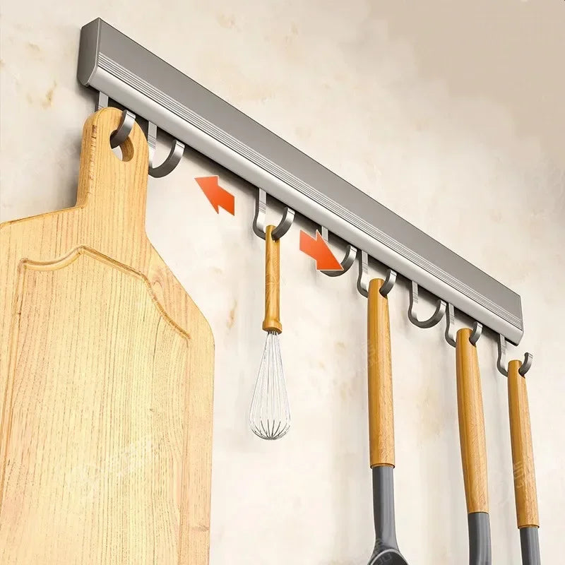Kitchen Hooks Rack Wall Mounted Drill-free Kitchen Utensils Storage Row Hook Holder Bathroom Robe Towel Coat Hangers