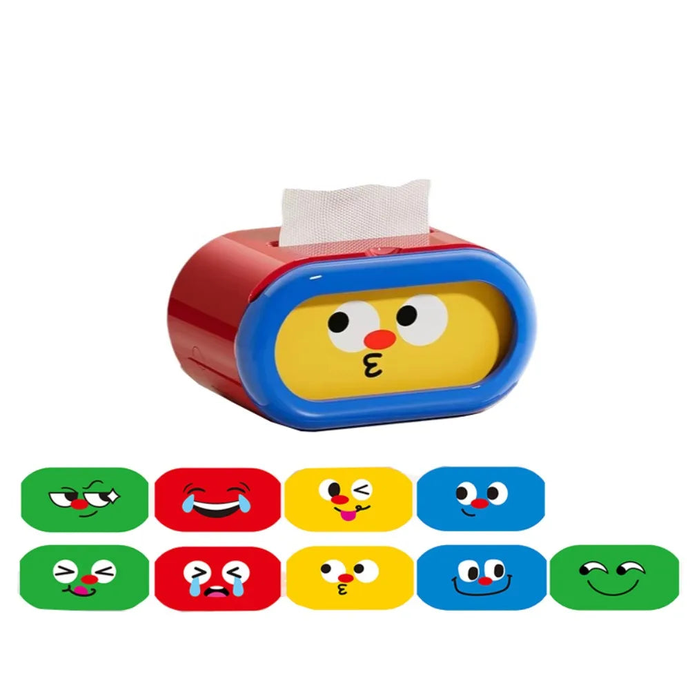 Large-Capacity Cartoon Tissue Box Pull-Out Design Interchangeable Expression Facial Tissue Holder Funny Space-saving